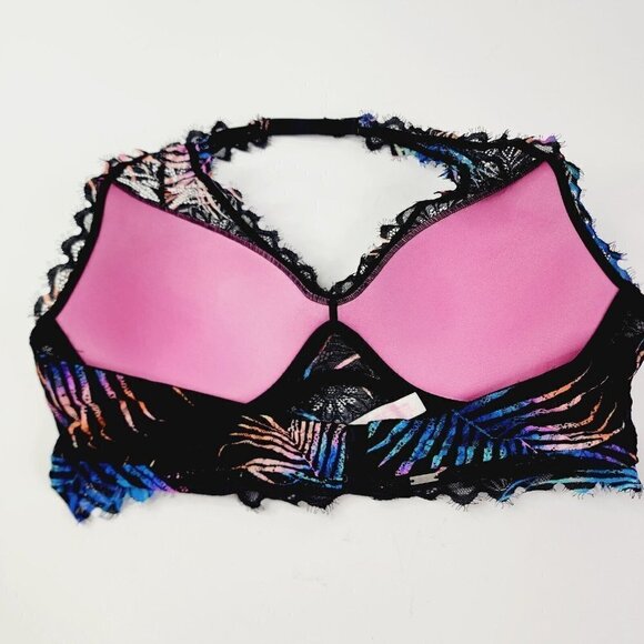 Victoria Secret PINK Bra Lace Bralette Lightly Lined Tropical Neon Bra Halter L - Picture 9 of 11